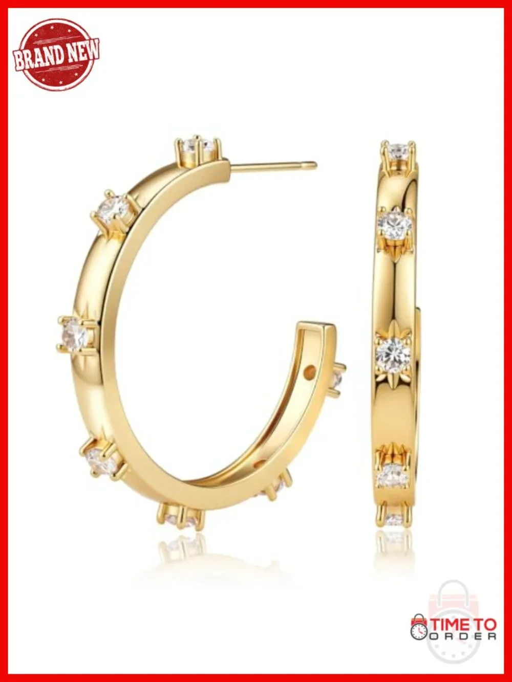 Chunky Gold Hoop Earrings, 18K Gold Plated, S925 Sterling Silver Post,